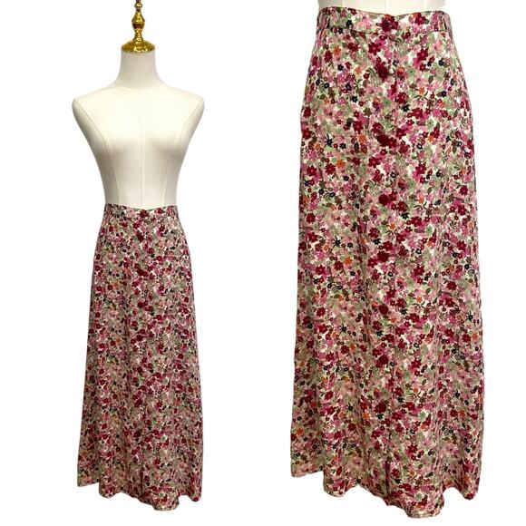 Christopher & Banks Burgundy Floral Rayon Button-Front Midi Skirt Women size 12 - Picture 1 of 11